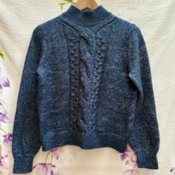 Banana Republic Blue Mock Neck Cable Knit Sweater - Picture 1 of 3